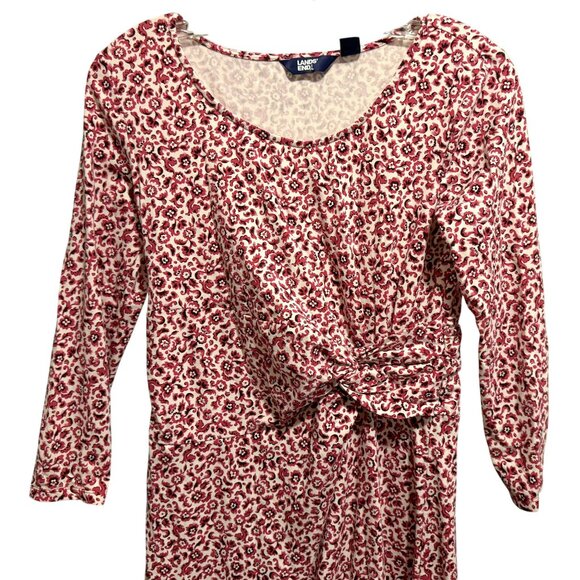 Land's End Red & White Mini Floral Print Twist Front Midi Dress Sz XS (2-4) - Picture 2 of 6